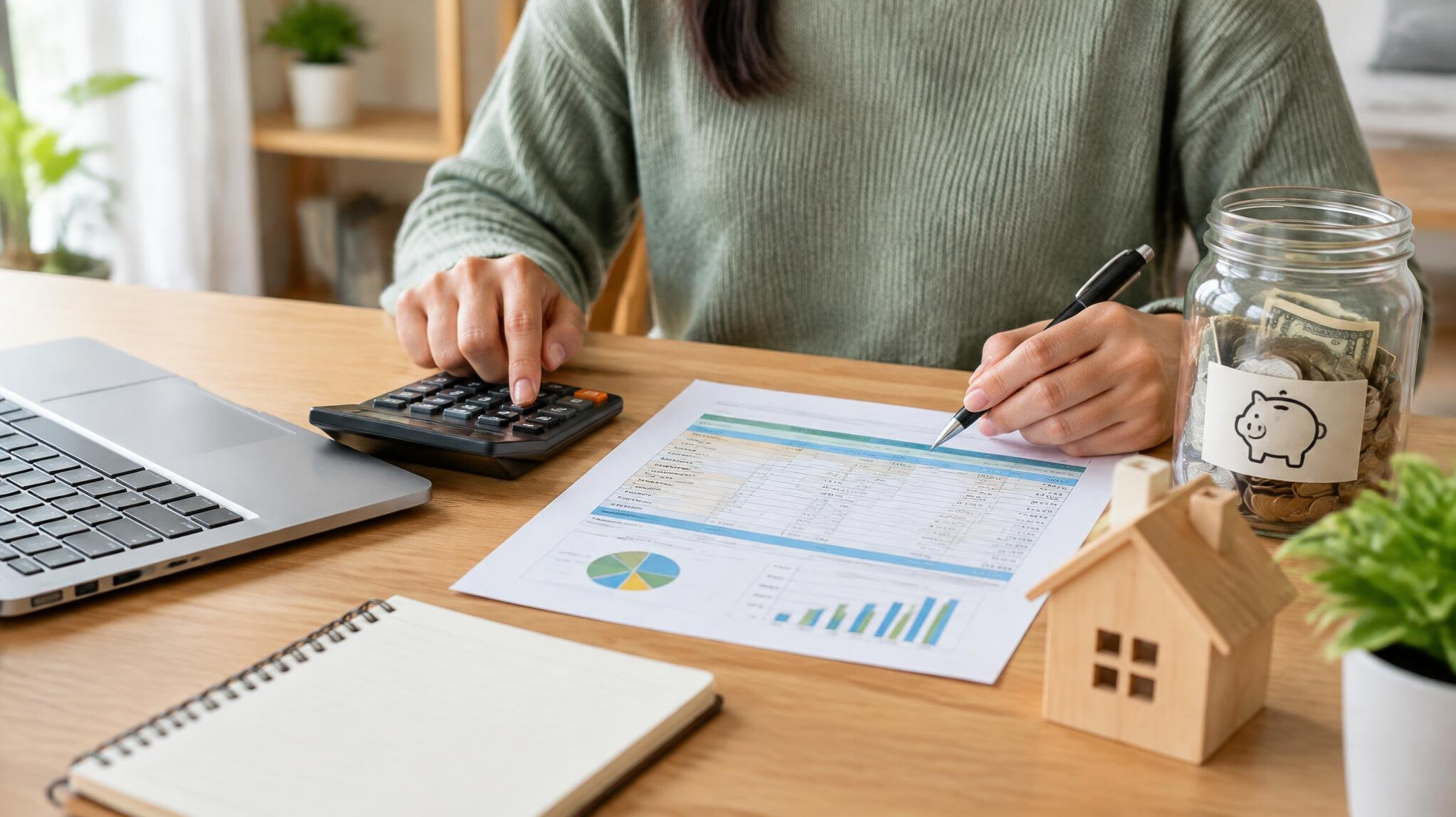person using calculator at desk