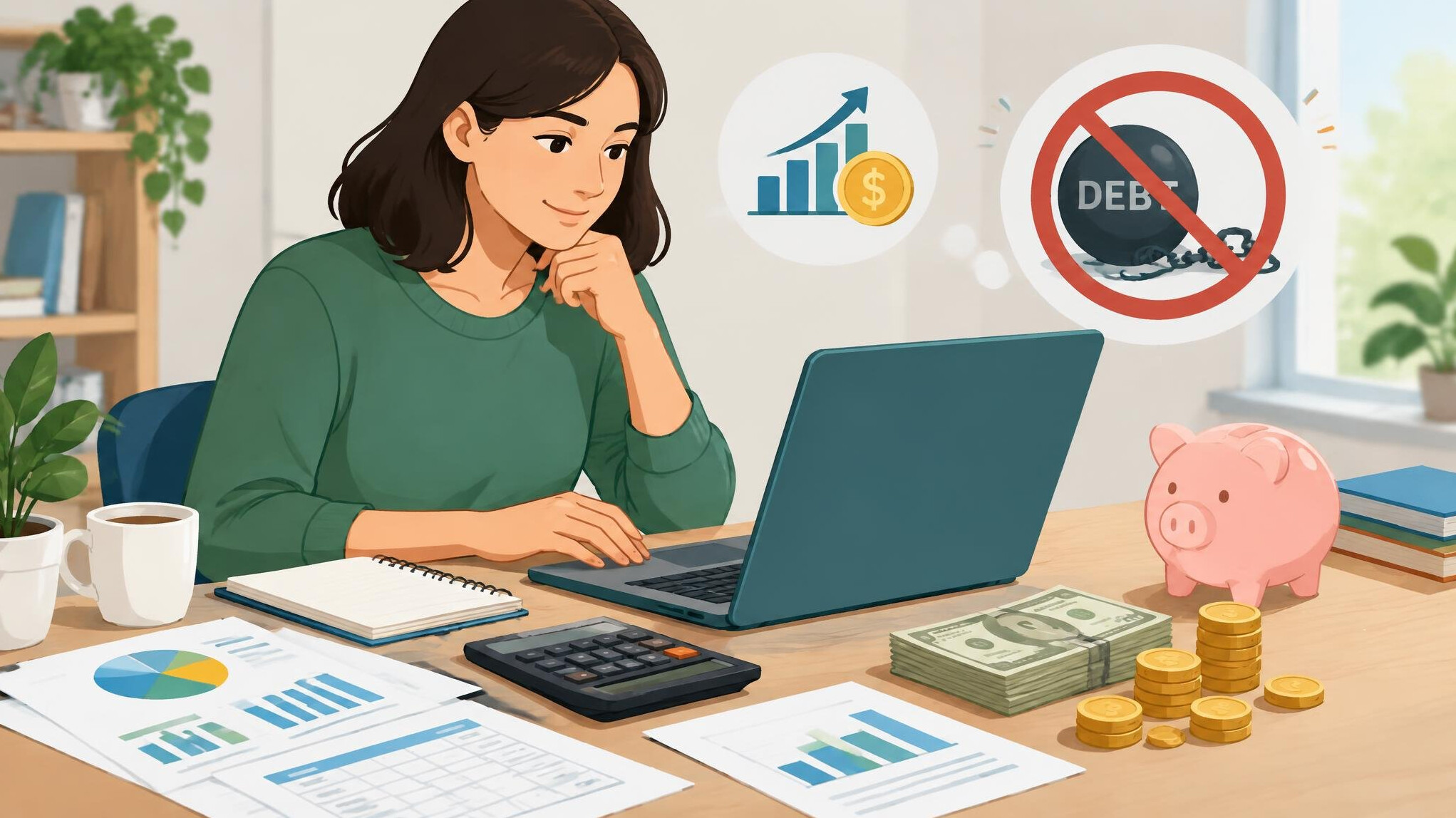 person planning budget on laptop